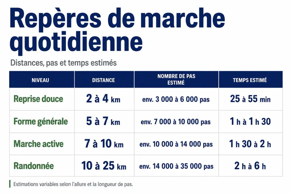 Combien de km faut il marcher par jour : repères quotidiens en kilomètres, pas et temps