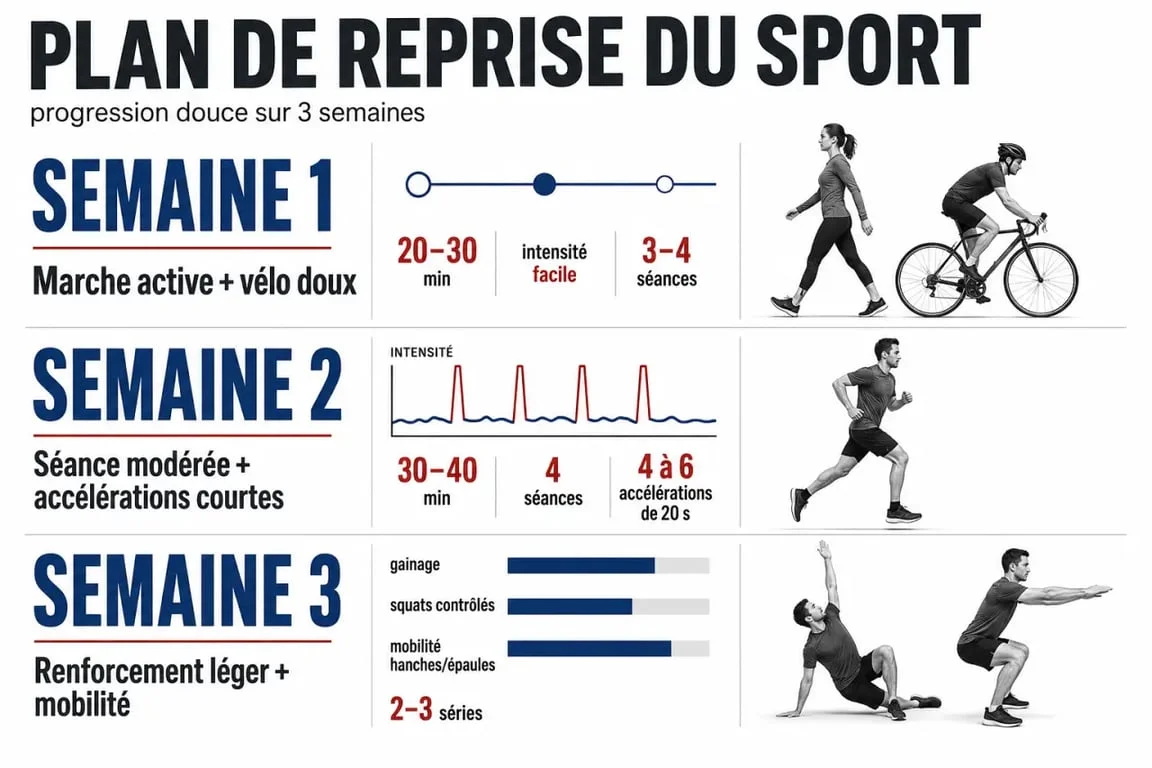 Comment reprendre le sport : plan progressif sur 3 semaines avec marche active, vélo doux et renforcement léger
