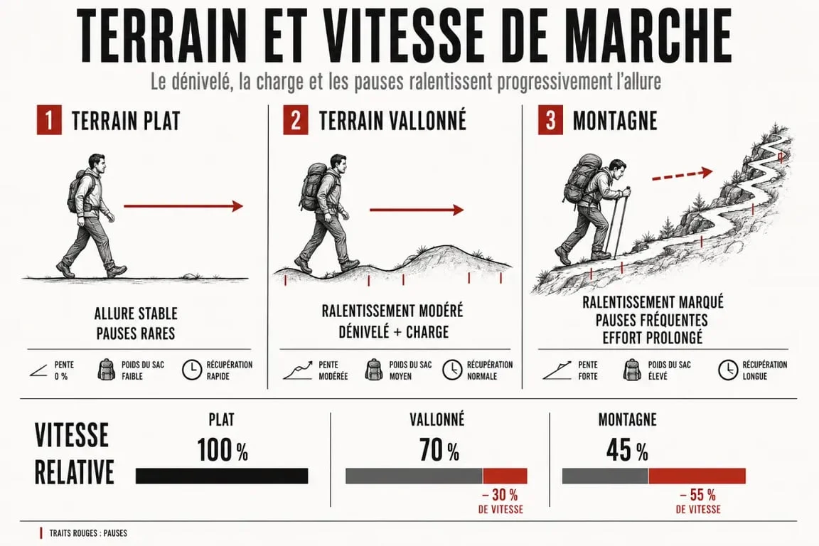 Combien de km faut il marcher par jour en randonnée : effet du terrain, du dénivelé et du sac